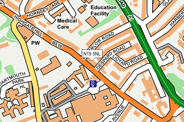 N19 5NL map - OS OpenMap – Local (Ordnance Survey)