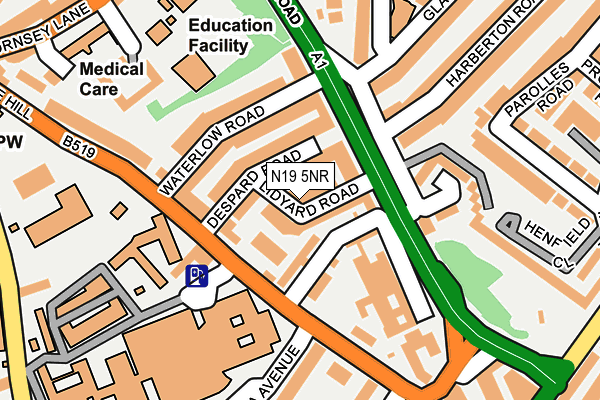 N19 5NR map - OS OpenMap – Local (Ordnance Survey)