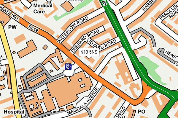 N19 5NS map - OS OpenMap – Local (Ordnance Survey)