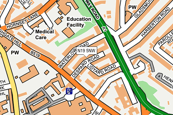 N19 5NW map - OS OpenMap – Local (Ordnance Survey)