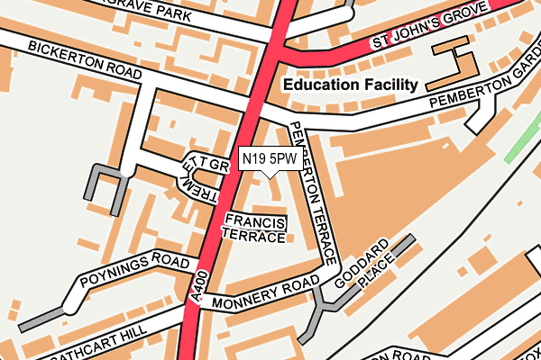 N19 5PW map - OS OpenMap – Local (Ordnance Survey)