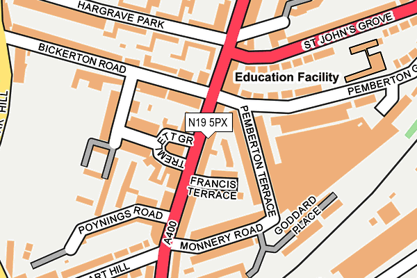 N19 5PX map - OS OpenMap – Local (Ordnance Survey)