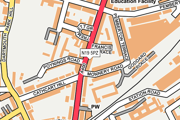 N19 5PZ map - OS OpenMap – Local (Ordnance Survey)