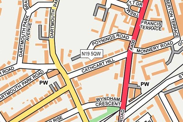 N19 5QW map - OS OpenMap – Local (Ordnance Survey)