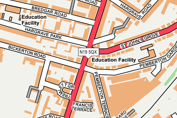 N19 5QX map - OS OpenMap – Local (Ordnance Survey)