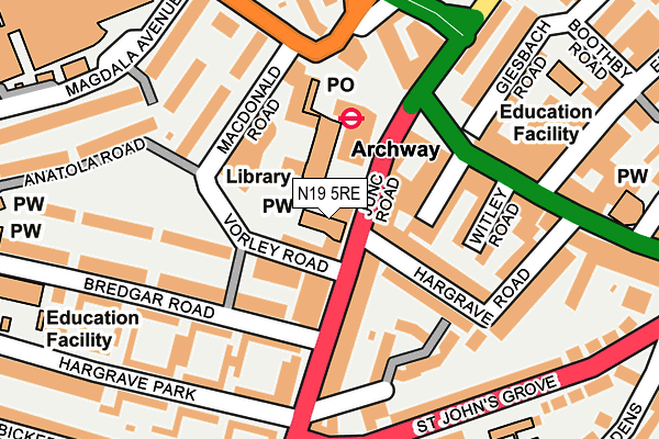 N19 5RE map - OS OpenMap – Local (Ordnance Survey)