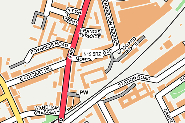 N19 5RZ map - OS OpenMap – Local (Ordnance Survey)