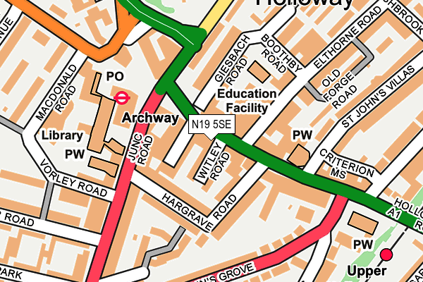 N19 5SE map - OS OpenMap – Local (Ordnance Survey)