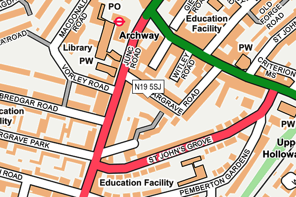 N19 5SJ map - OS OpenMap – Local (Ordnance Survey)