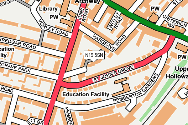 N19 5SN map - OS OpenMap – Local (Ordnance Survey)