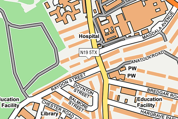 N19 5TX map - OS OpenMap – Local (Ordnance Survey)