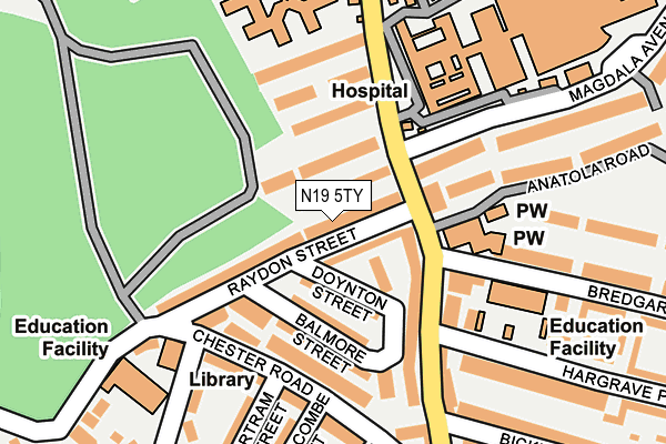 N19 5TY map - OS OpenMap – Local (Ordnance Survey)