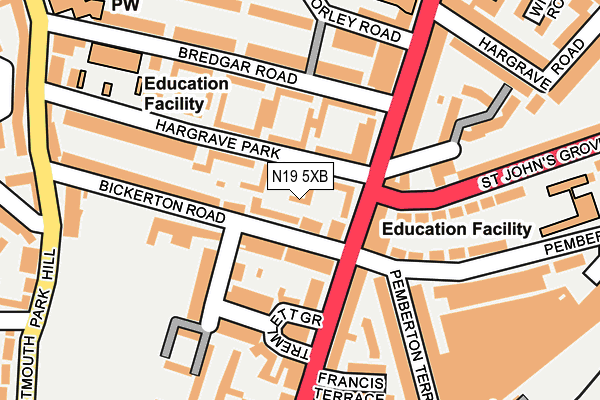 N19 5XB map - OS OpenMap – Local (Ordnance Survey)