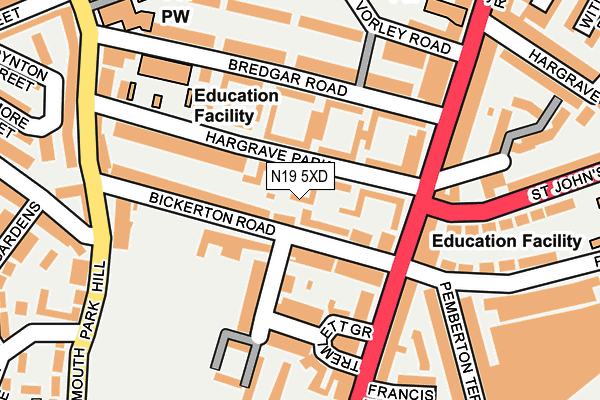 N19 5XD map - OS OpenMap – Local (Ordnance Survey)