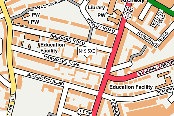 N19 5XE map - OS OpenMap – Local (Ordnance Survey)