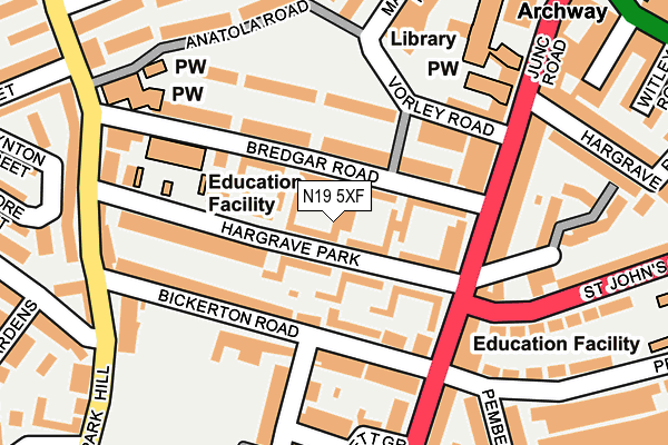 N19 5XF map - OS OpenMap – Local (Ordnance Survey)
