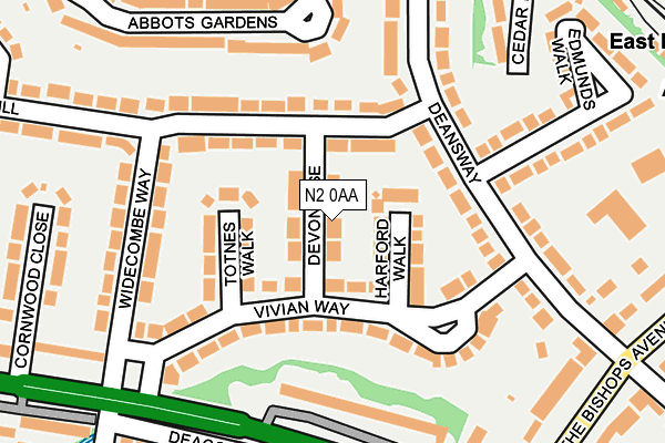 N2 0AA map - OS OpenMap – Local (Ordnance Survey)