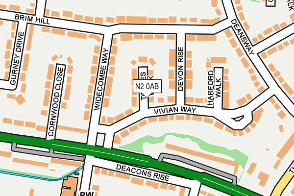 N2 0AB map - OS OpenMap – Local (Ordnance Survey)