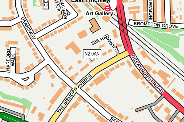 N2 0AN map - OS OpenMap – Local (Ordnance Survey)