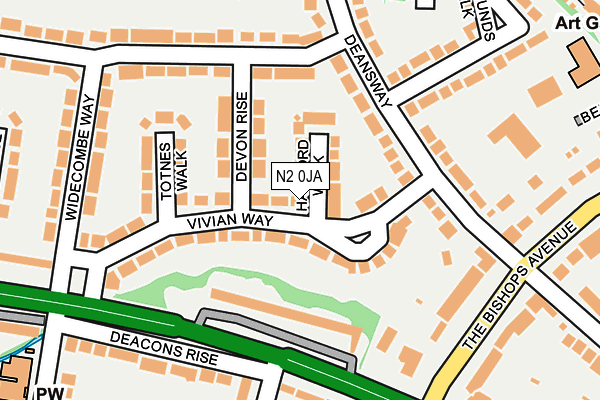 N2 0JA map - OS OpenMap – Local (Ordnance Survey)