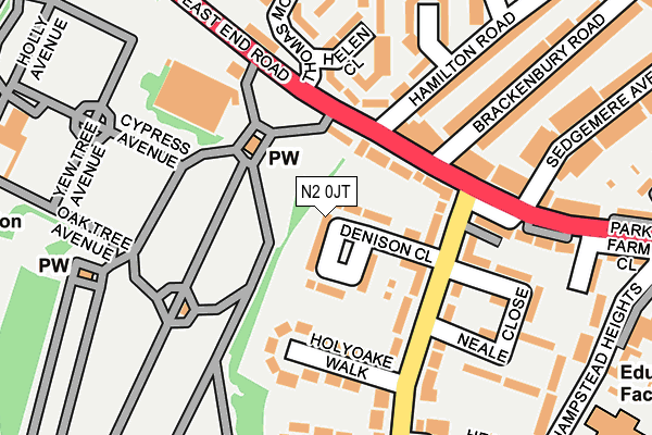 N2 0JT map - OS OpenMap – Local (Ordnance Survey)