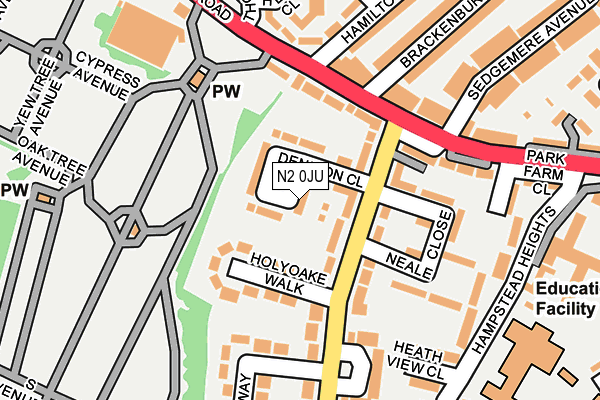 N2 0JU map - OS OpenMap – Local (Ordnance Survey)