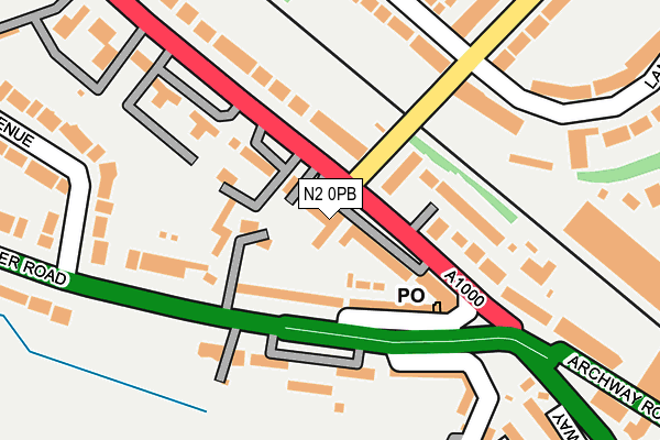 N2 0PB map - OS OpenMap – Local (Ordnance Survey)