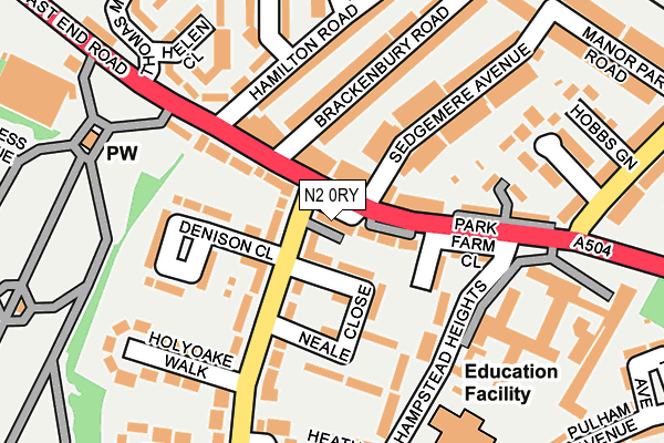 N2 0RY map - OS OpenMap – Local (Ordnance Survey)