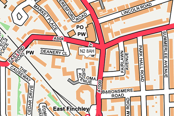 N2 8AH map - OS OpenMap – Local (Ordnance Survey)