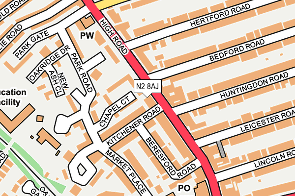 N2 8AJ map - OS OpenMap – Local (Ordnance Survey)