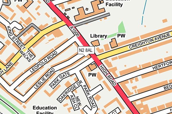 N2 8AL map - OS OpenMap – Local (Ordnance Survey)