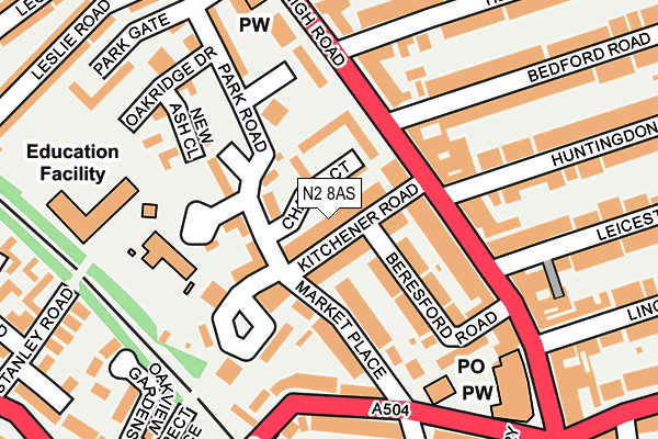 N2 8AS map - OS OpenMap – Local (Ordnance Survey)