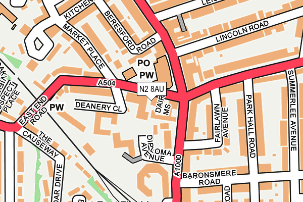 N2 8AU map - OS OpenMap – Local (Ordnance Survey)