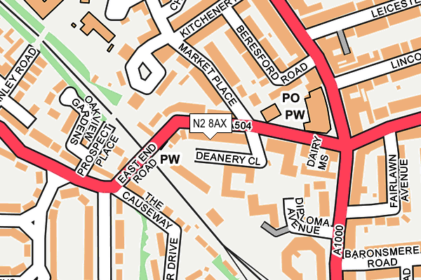 N2 8AX map - OS OpenMap – Local (Ordnance Survey)