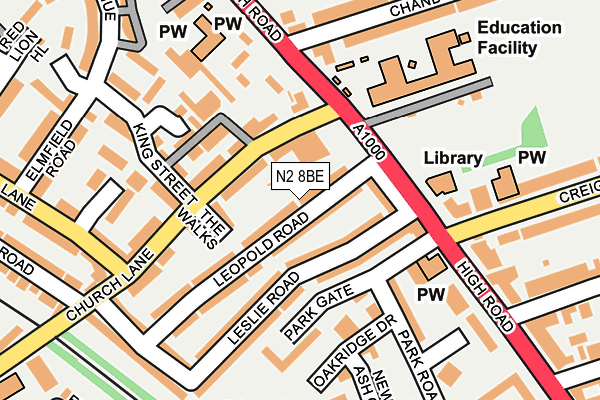 N2 8BE map - OS OpenMap – Local (Ordnance Survey)