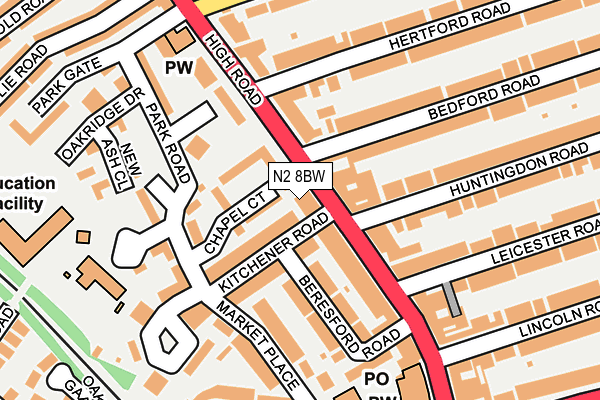 N2 8BW map - OS OpenMap – Local (Ordnance Survey)