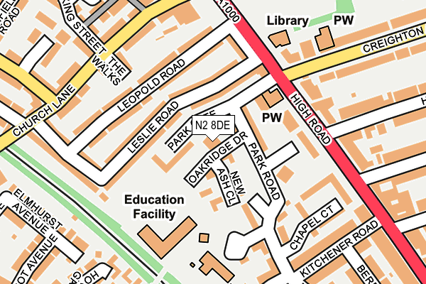 N2 8DE map - OS OpenMap – Local (Ordnance Survey)