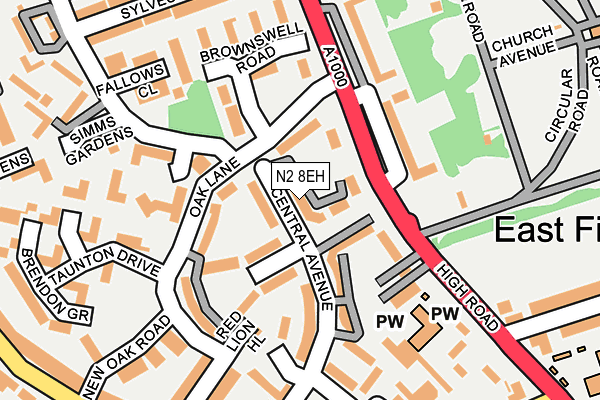 N2 8EH map - OS OpenMap – Local (Ordnance Survey)