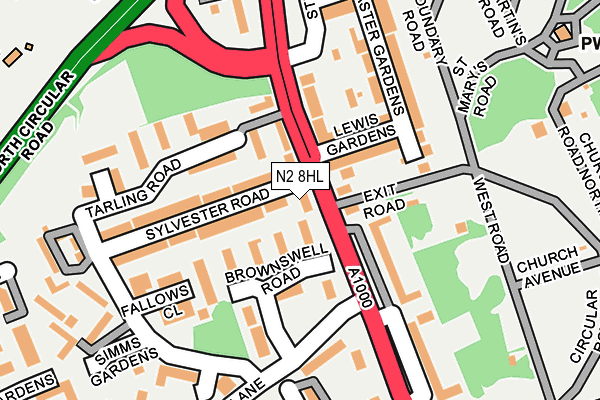 N2 8HL map - OS OpenMap – Local (Ordnance Survey)