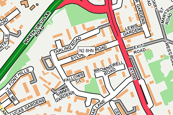 N2 8HN map - OS OpenMap – Local (Ordnance Survey)