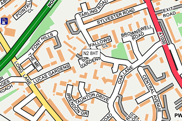 N2 8HT map - OS OpenMap – Local (Ordnance Survey)