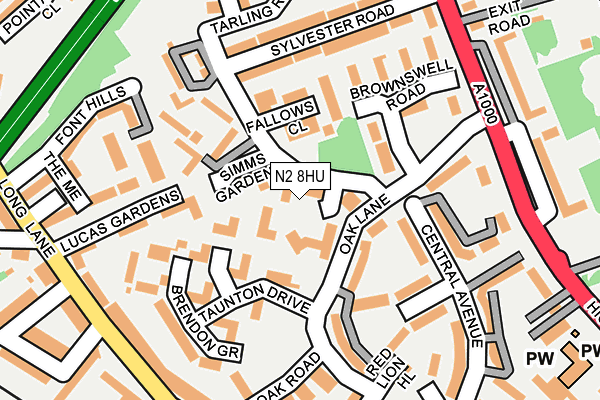 N2 8HU map - OS OpenMap – Local (Ordnance Survey)