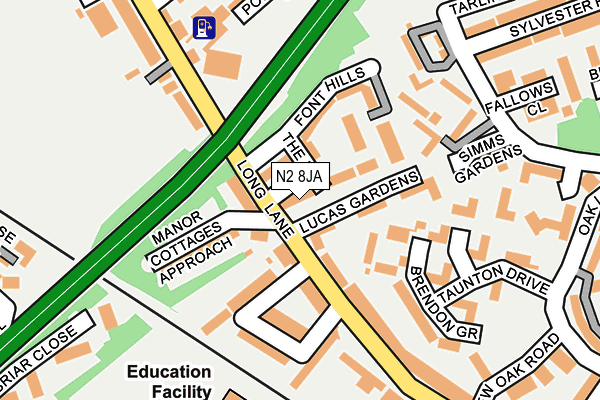 N2 8JA map - OS OpenMap – Local (Ordnance Survey)