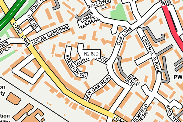 N2 8JD map - OS OpenMap – Local (Ordnance Survey)