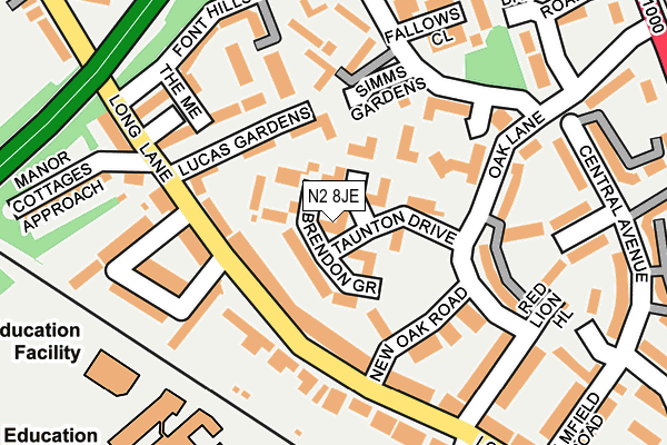 N2 8JE map - OS OpenMap – Local (Ordnance Survey)