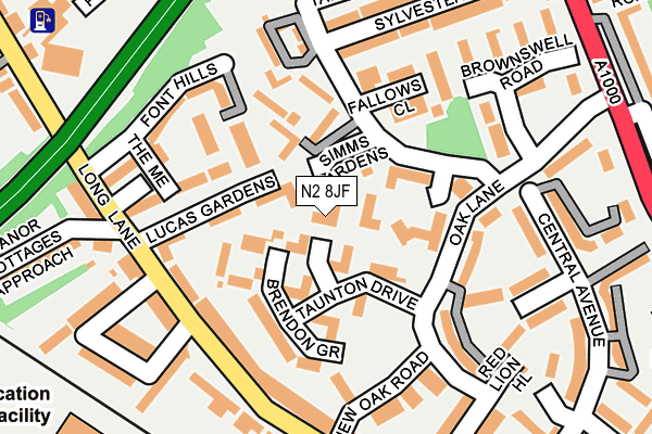 N2 8JF map - OS OpenMap – Local (Ordnance Survey)