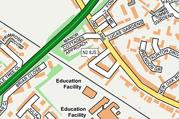N2 8JS map - OS OpenMap – Local (Ordnance Survey)