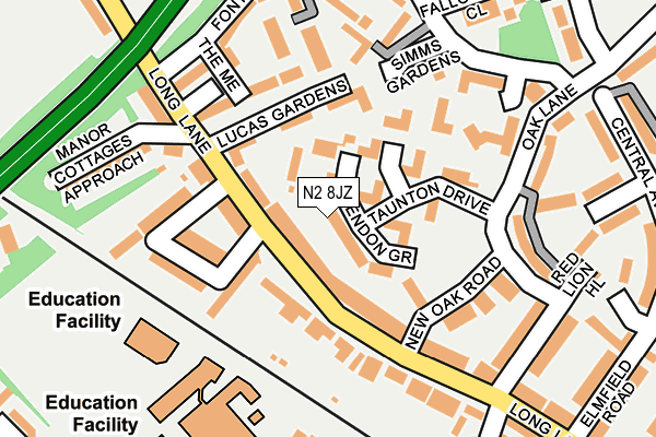N2 8JZ map - OS OpenMap – Local (Ordnance Survey)