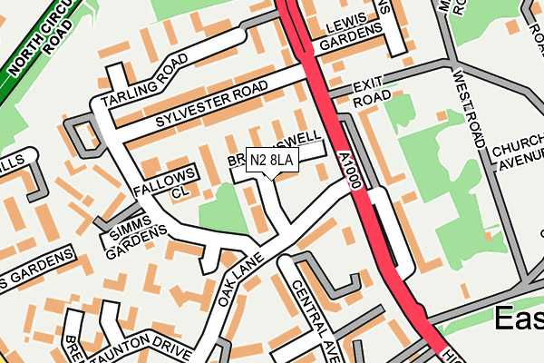 N2 8LA map - OS OpenMap – Local (Ordnance Survey)