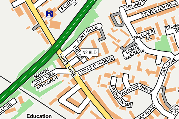 N2 8LD map - OS OpenMap – Local (Ordnance Survey)